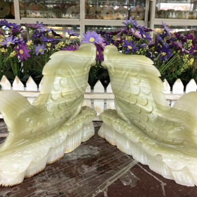 Cặp cá chép vượt vũ môn phong thủy đá ngọc onyx trang trí bàn làm việc - Dài 20 cm