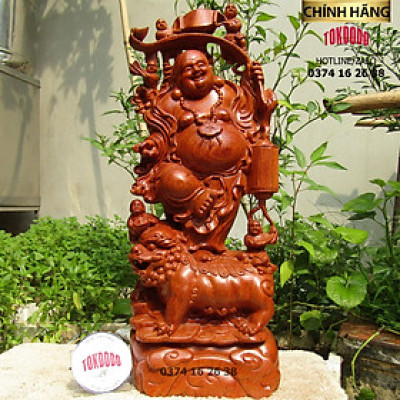Tượng Phật Di Lặc Ngũ Phúc Cưỡi Nghê Gỗ Hương Nguyên Khối Thương Hiệu TOKDODO Đủ Kích Thước.
