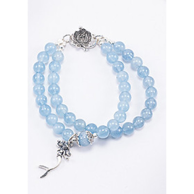 Vòng Chuỗi Hạt Đeo Tay 2 Lines Đá Hải Lam Ngọc Phối Charm Tiên Cá Bạc (6mm) mệnh Thủy, Mộc Ngọc Quý Gemstones