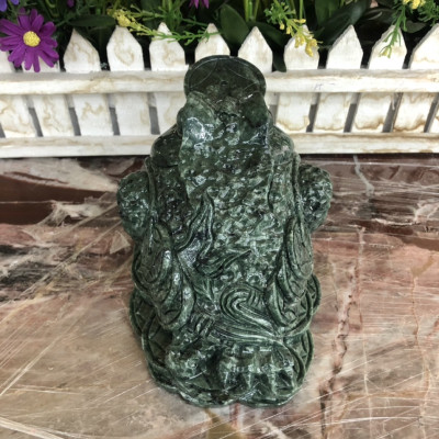 Tượng Cóc Ba Chân, Cóc Ngậm Tiền, Thiềm Thừ phong thủy chiêu tài lộc đá ngọc Ấn Độ - Dài 13 cm