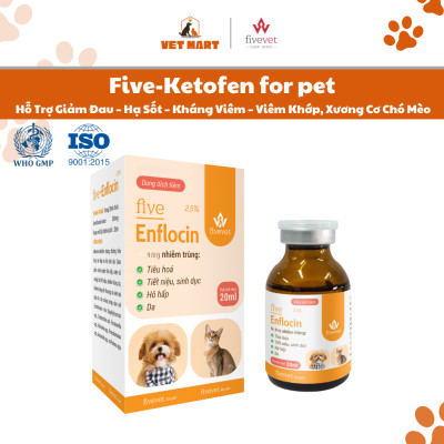 Five-Enflocin 2.5% for Pet Hỗ Trợ Hô Hấp Tiêu Hóa Da Tiết Niệu Kháng Khuẩn Toàn Diện Cho Thú Cưng