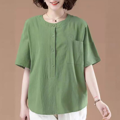 Áo sơ mi nữ form rộng kiểu tay lỡ cổ tròn NeSa Shop, chất liệu Lanh Cotton thấm hút mồ hôi, áo sơ mi nữ nhiều màu, SMT02