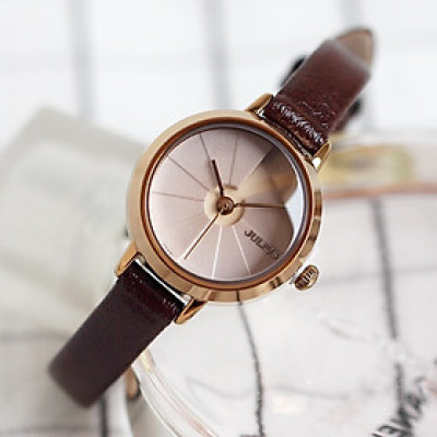 Đồng Hồ Nữ Julius Hàn Quốc JA979 Mặt Tròn Cá TÍnh Dây Da Màu Nâu