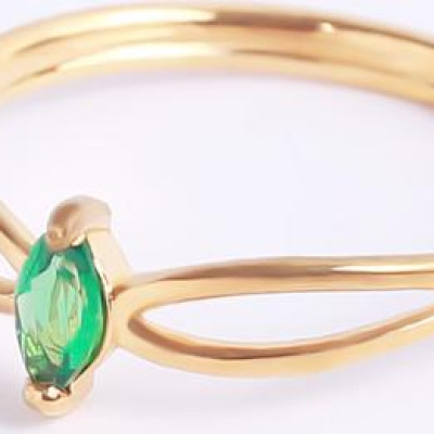 Nhẫn bạc đá xanh lá cây nữ hạt dưa cổ điển đai chéo Gix Jewel N02