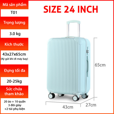 Vali Du Lịch Cao Cấp Size 24inch - Bảo Hành 5 Năm  KS-T01 - Hồng Nhạt