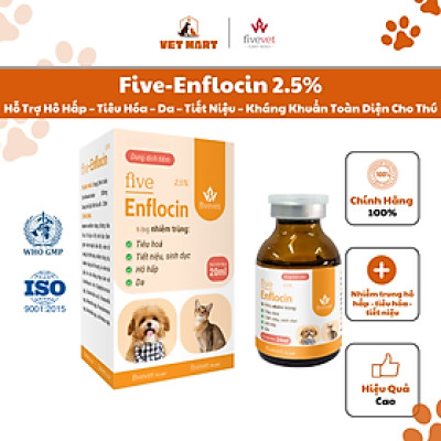 Five-Enflocin 2.5% for Pet Hỗ Trợ Hô Hấp Tiêu Hóa Da Tiết Niệu Kháng Khuẩn Toàn Diện Cho Thú Cưng