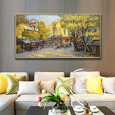 Tranh treo tường phố cổ hà nội tranh phong cảnh trang trí phòng khách quán kèm đinh