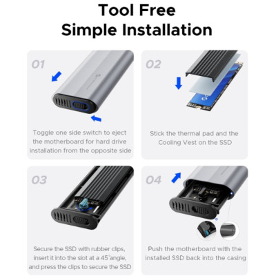 Hộp đựng ổ cứng SSD ORICO M.2 NVME TypeC - Tốc độ 10Gbps ORICO AXM2-G2-V1-GY-BP - Hàng Chính Hãng