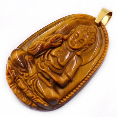 Vòng đeo cổ phật A Di Đà đá mắt hổ 3.8cm - Phật bản mệnh tuổi Tuất, Hợi - Mặt phật size nhỏ