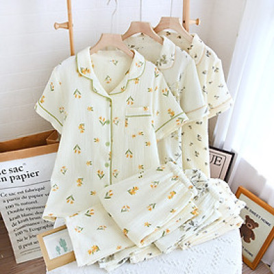 Bộ Pijama, Đồ Bộ Mặc Nhà Áo Cộc Quần Dài Chất Liệu Xô Muslin  M2 Cao Cấp