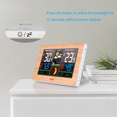 Đồng hồ đa chức năng không dây FanJu, màn hình lớn, hiển thị thời gian, nhiệt độ, độ ẩm, tuần trăng…