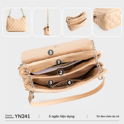 Túi Yuumy (Thời trang nữ da chần bông phối dây xích size 24 - Túi đeo chéo da Seasand YN241)