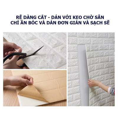 Combo 10 Xốp Dán Tường Giả Gạch 3d Kích Thước 77x70cm Có Keo Sẵn Cách Âm Cách Nhiệt, Chống Thấm Nước Màu Trắng