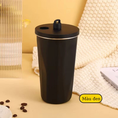 Cốc Giữ Nhiệt Cao Cấp Trơn 600ml, Ly Giữ Nhiệt Kèm Ống Hút Có Núm Đậy Kèm Túi Trong Suốt Tiện Lợi - HÀNG CHÍNH HÃNG MINIIN