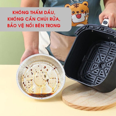 Set 50 Giấy Bạc Size 18 Đựng Thực Phẩm Dùng Cho Nồi Chiên Không Dầu. Khay Bát Bạc 18cm Tái Sử Dụng Được
