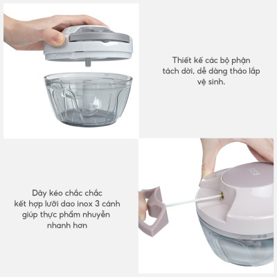 Dụng cụ xay tỏi ớt, thực phẩm Lebenlang LBL3939 lưỡi xay bén, dây rút tiện lợi - hàng chính hãng