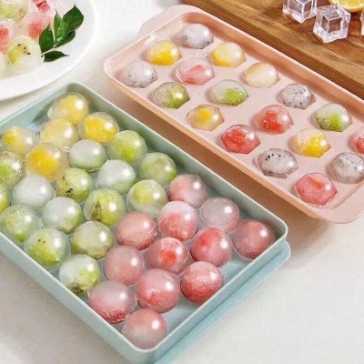 Khay làm đá, thạch bi nhựa tròn 33 viên độc đáo , có nắp đậy tiện lợi