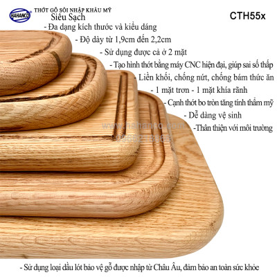 Thớt cỡ dài gỗ Sồi Mỹ (OAK) có rãnh bao quanh tiện dụng (CTH558) hàng Xuất Khẩu Châu Âu - khay bánh mì/trái cây/ bít tết/ pizza/ phụ kiện chụp ảnh, bày món ăn trong nhà hàng - Sang trọng trên bàn ăn - HAHANCO