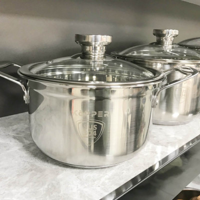 Bộ Nồi Inox 304 Cao Cấp 5 Đáy KOPPER - 3 Món Kích Thước 18 - 20 - 24 cm.