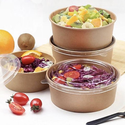 Combo 50 bộ Hộp giấy Tô giấy kraft 750ml & 1000ml kèm nắp PET