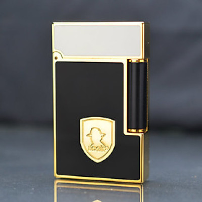 Vỏ hộp quẹt bật lửa ga đá sơn mài đen viền vàng D-199V