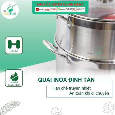 Bộ nồi xửng hấp inox 430 bếp từ 3 đáy Fivestar 30cm  nắp kính - tặng 1 muỗng canh