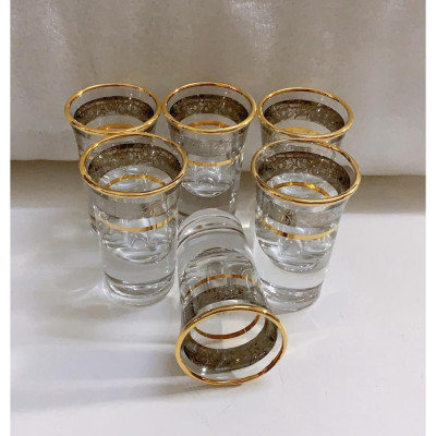 Bộ 6 ly thuỷ tinh uống rượu khảm bạc cao cấp miệng loe, viền vàng