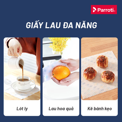 Khăn giấy cuộn đa năng, lau bếp, lau kính, chén bát, lau tay (50 khăn/cuộn, 25cm x25cm) - Parroti Bingo NG01