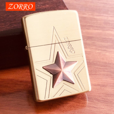 Vỏ Hột Quẹt Bật Lửa xăng đá Zorro Z8658 thiết kế họa tiết hình ngôi sao - dùng xăng bấc đá cao cấp ( giao màu ngẫu nhiên )