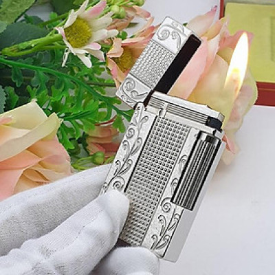 Vỏ Hột Quẹt Bật Lửa Upon Hoa Văn Khắc Dọc 2 Bên D110B Màu Bạc Đẹp, Độc Lạ - Dùng Gas Đá Cao Cấp