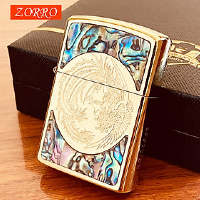 Vỏ Hột Quẹt Bật Lửa Xăng Đá Zorro Z92057B Khảm Trai Họa Tiết Phượng Hoàng Sải Cánh Uy Quyền Vĩnh Cửu