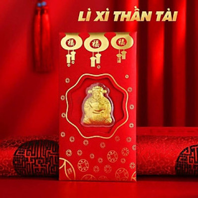 Bao Lì Xì Thần Tài Trang Trí Ngày Tết ất Tỵ, Phong Bao Lì Xì Màu Đỏ Với Hình Thần Tài Mạ Vàng Quà Tặng Tết Nguyên Đán