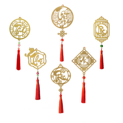 Combo 12V - Bộ 12 dây treo trang trí tết Khai Lộc Hoàng Kim màu Vàng,handmade,chất liệu gỗ, kim loại cắt CNC hoa văn sắc sảo, treo cành mai, đào, lan, quà tặng độc đáo ý nghĩa