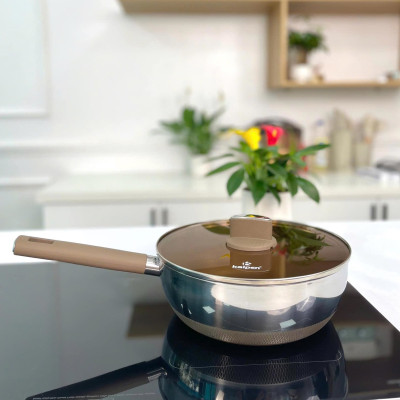 Chảo Inox 316 liền khối 7 lớp phủ chống dính Nano Titanium Shield Kalpen size 20cm,24cm,26cm,28cm đáy từ - Hàng chính hãng