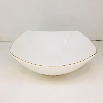 Bát tô vuông trơn sứ xương cao cấp viền vàng phong cách hiện đại 15.6x15.6cm WHITE 5537B