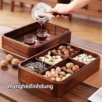 Hộp đựng bánh kẹo , hạt rưa đa năng... bằng gỗ hương kt 33,5×22,5×5cm