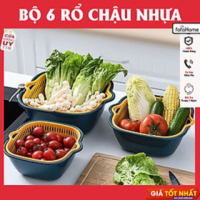 Bộ Thau Rổ 6 Món Rửa Rau Củ Quả Mới Cho Nhà Bếp Với 3 Kích Cỡ Chất Liệu Nhựa Cao Cấp PP + PET An Toàn - Đựng Đồ Đa Năng Mẫu