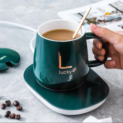 Ly hâm nóng giữ nhiệt ly sứ  ,đa năng ,kèm đế và thìa mạ vàng cao cấp có hộp đựng sang trọng