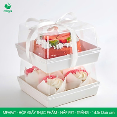 MFHP6T - 14.5x13x6 cm - 100 hộp giấy nắp PET trắng đựng thực phẩm, thức ăn mang đi