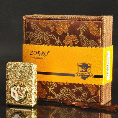 Vỏ Hột Quẹt Bật Lửa Zorro Bọc Hoa Văn Nổi Gắn Vòng Xoay Đầu Lân Tài Lộc Z-KJ1020