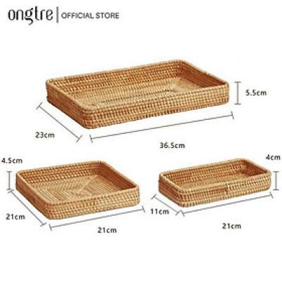 Khay mây Guột ONGTRE hình chữ nhật đựng đồ ăn, decor, chụp ảnh