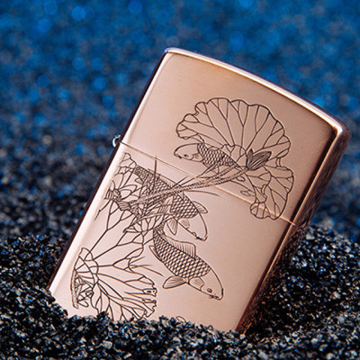 Vỏ Hột Quẹt Bật Lửa Xăng Bấc Đá Họa Tiết Cá Chép Lá Sen Đẹp Độc Lạ Tiện Dụng Zorro Z-WY013- Dùng xăng bấc đá cao cấp
