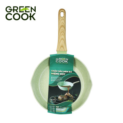 Combo 3 chảo nhôm sâu men đá ceramic miệng rót Green Cook GCP231 màu xanh 10 lớp chống dính