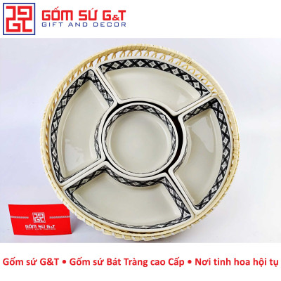 Khay mứt tết vẽ hoa mai Gốm Sứ G&T