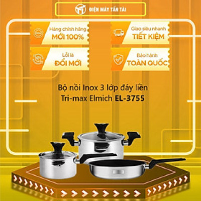 Bộ nồi chảo inox 3 lớp đáy liền cao cấp Elmich Trimax XP (Quánh 16, nồi 20, chảo 24cm)