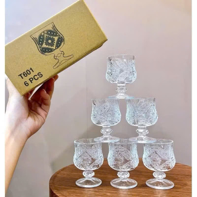 Bộ 6 Chiếc Ly Thủy Tinh Đẹp Có Đế Cầm 45ml - Ly Uống Rượu Trang Trí Phòng Khách, Đãi Tiệc - HÀNG CHÍNH HÃNG MINIIN