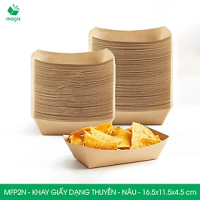 MFP2N - 16.5x11.5x4.5 cm - 25 khay giấy dáng thuyền đựng thức ăn, khay giấy đựng món tráng miệng