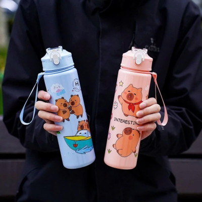 Bình nước trẻ em Capybara 700ml Linh Chi Bedding dễ thương chống rò rỉ có ống hút tiện lợi