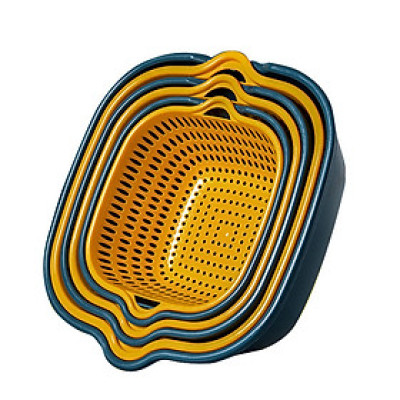 Set Rổ 6 Món Gồm 3 Rổ 3 Chậu - Bộ Rổ Nhựa Vuông 6 Món Kèm Chậu Ráo Nước Hai Lớp Cao Cấp