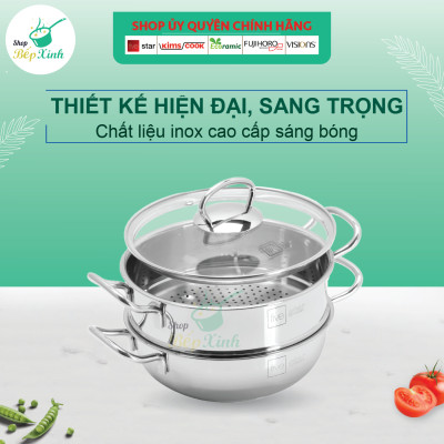 Nồi lẩu xửng hấp FIVESTAR 3 đáy từ nắp kính , tặng 1 vá canh 20cm | 24cm | 26cm | 28cm